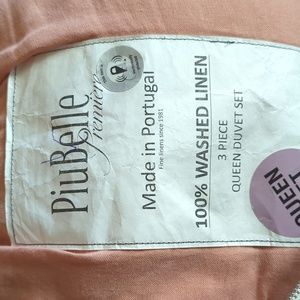 PiuBelle Premiere Queen 3 Piece Duvet Set  100% Washed Linen Portugal NEW